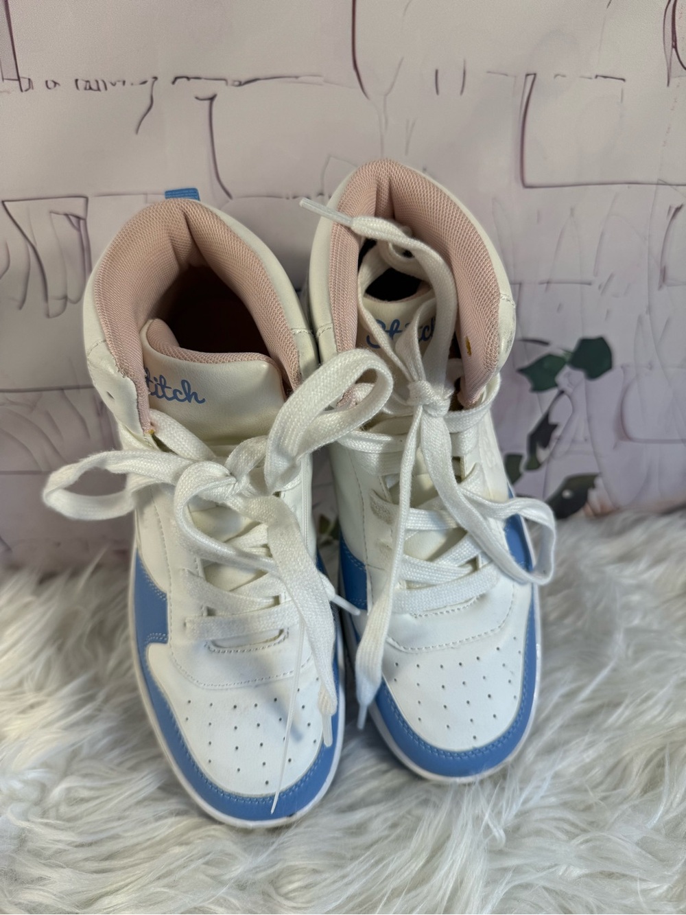 Disney White, Blue & Pink Kids High-Top Sneakers